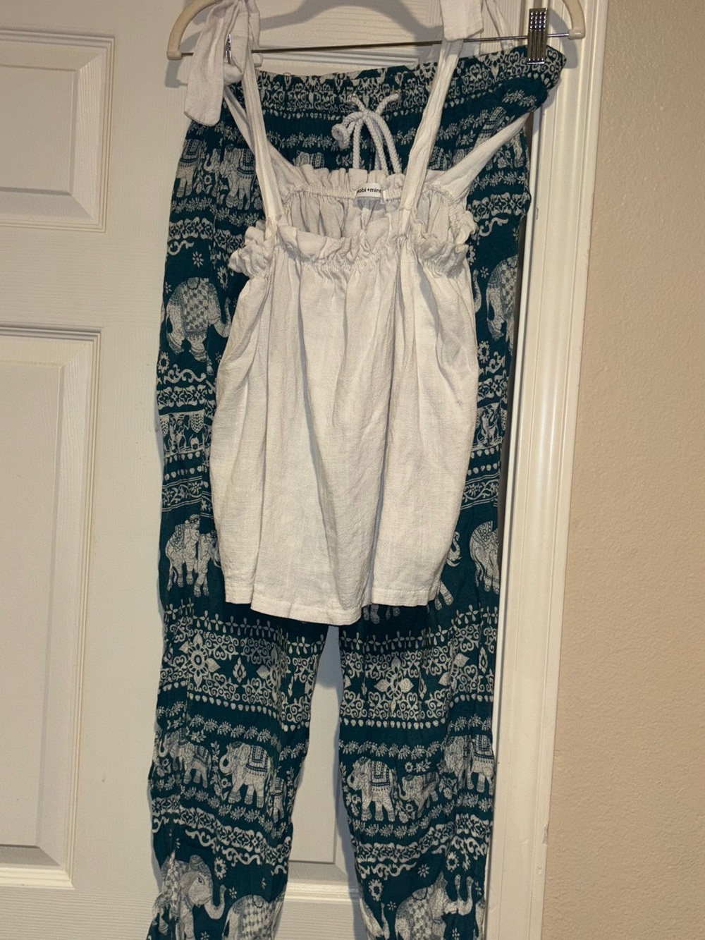 Wasabi & Mint White Linen Tank Top & Elephant Print Thailand Pants Set